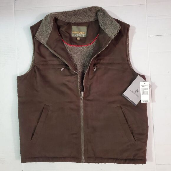 Rainforest Mens Faux Micro Suede Faux Shearling Lined Brown Vest Medium $150MSRP - Picture 3 of 11